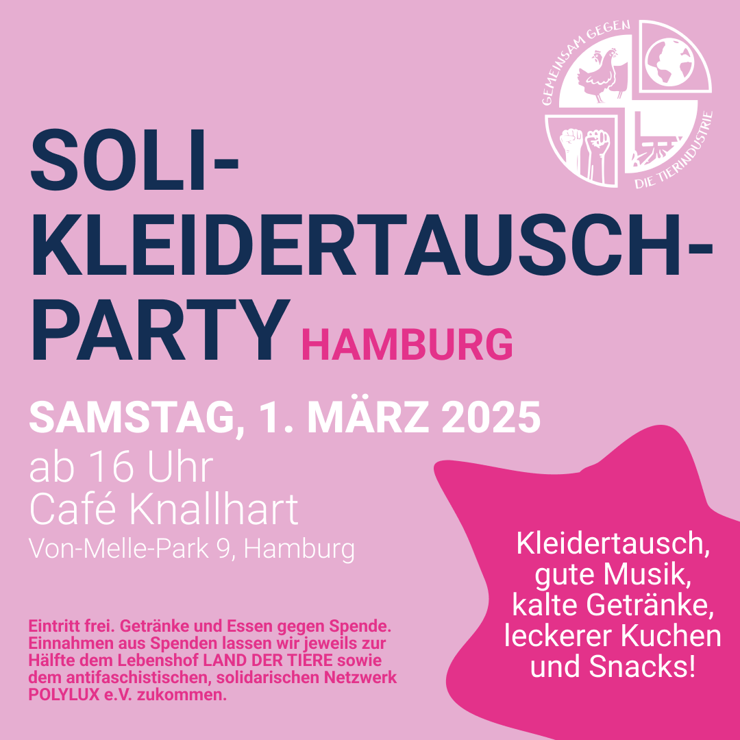 Einfache Grafik mit der Überschirft Solikleidertauschparty, sowie weitere im Text genannten Infos zu Zeit und Ort.